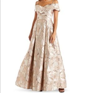 Night way prom dress evening gown long metallic floral off shoulder maxi skirt